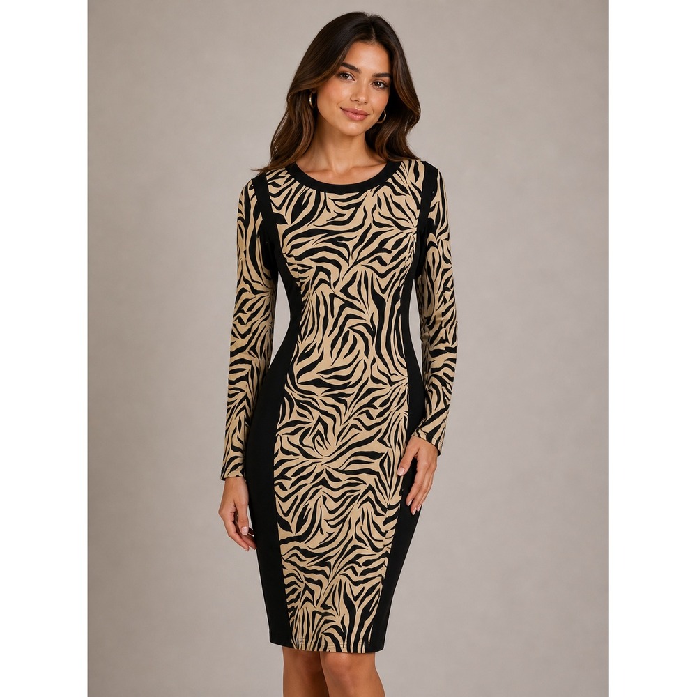 New York and Company- Zebra print with black detailing cocktail dress‎ Size M